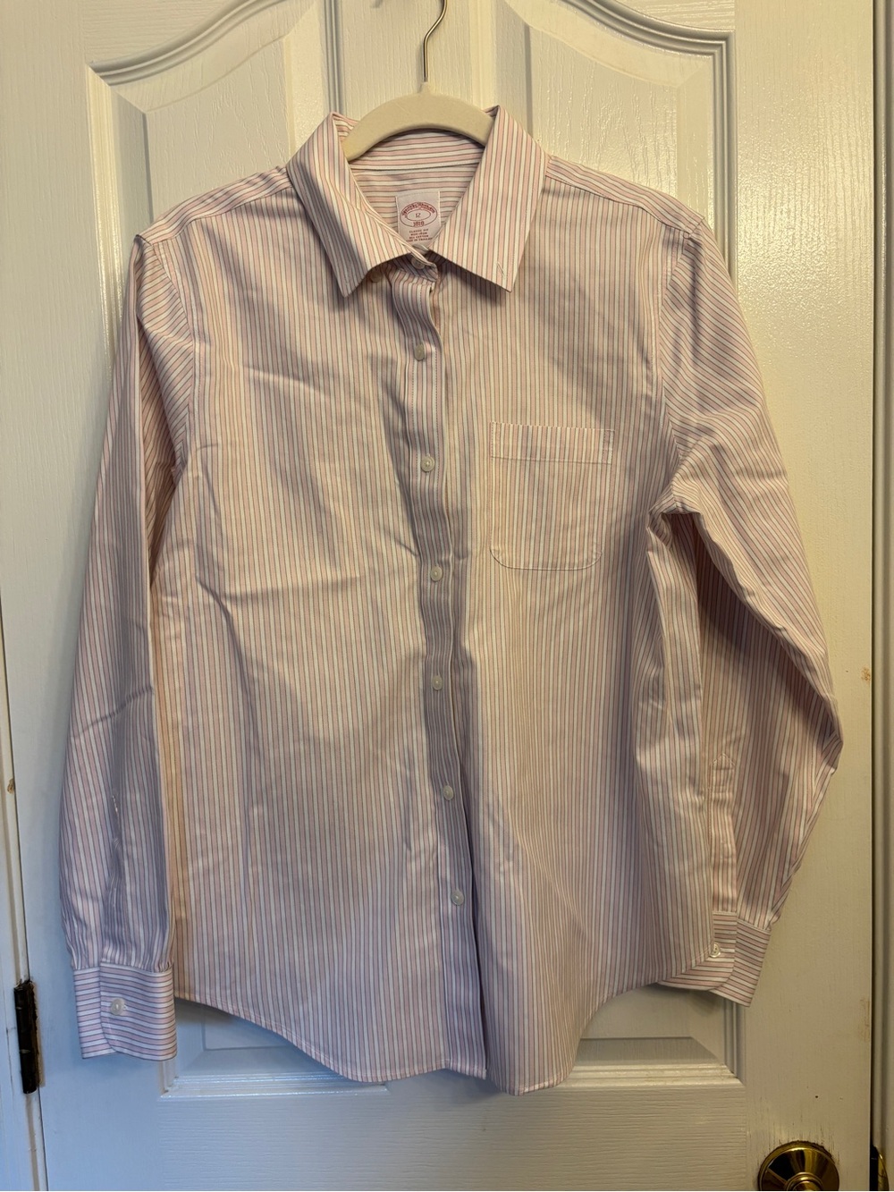 Brooks Brothers 100% Cotton Pink & White Striped Button-Down Shirt ~ Women’s 12